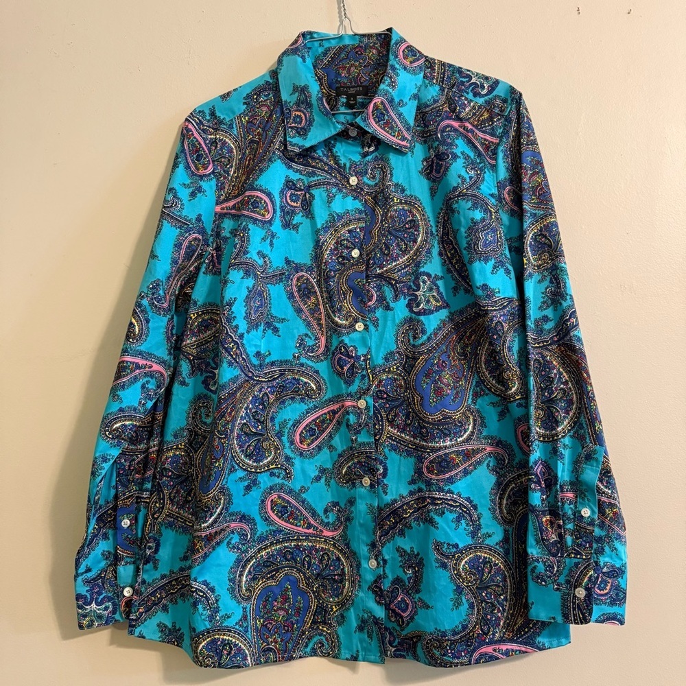 Talbots Top Womens Extra Large Paisley Button Front Mature Art Artsy Ladies
